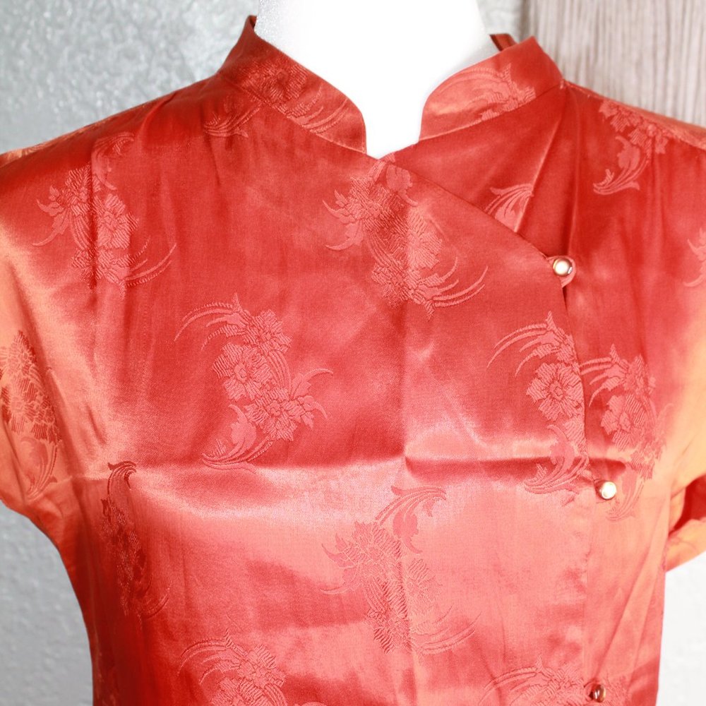Vintage Asymmetrical Front Mandarin Collar Blouse